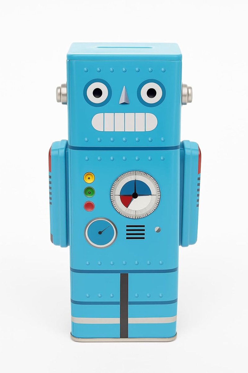 Spaarpot van metaal in de vorm van een robot, 24 x 9 x 8 cm (blauw)