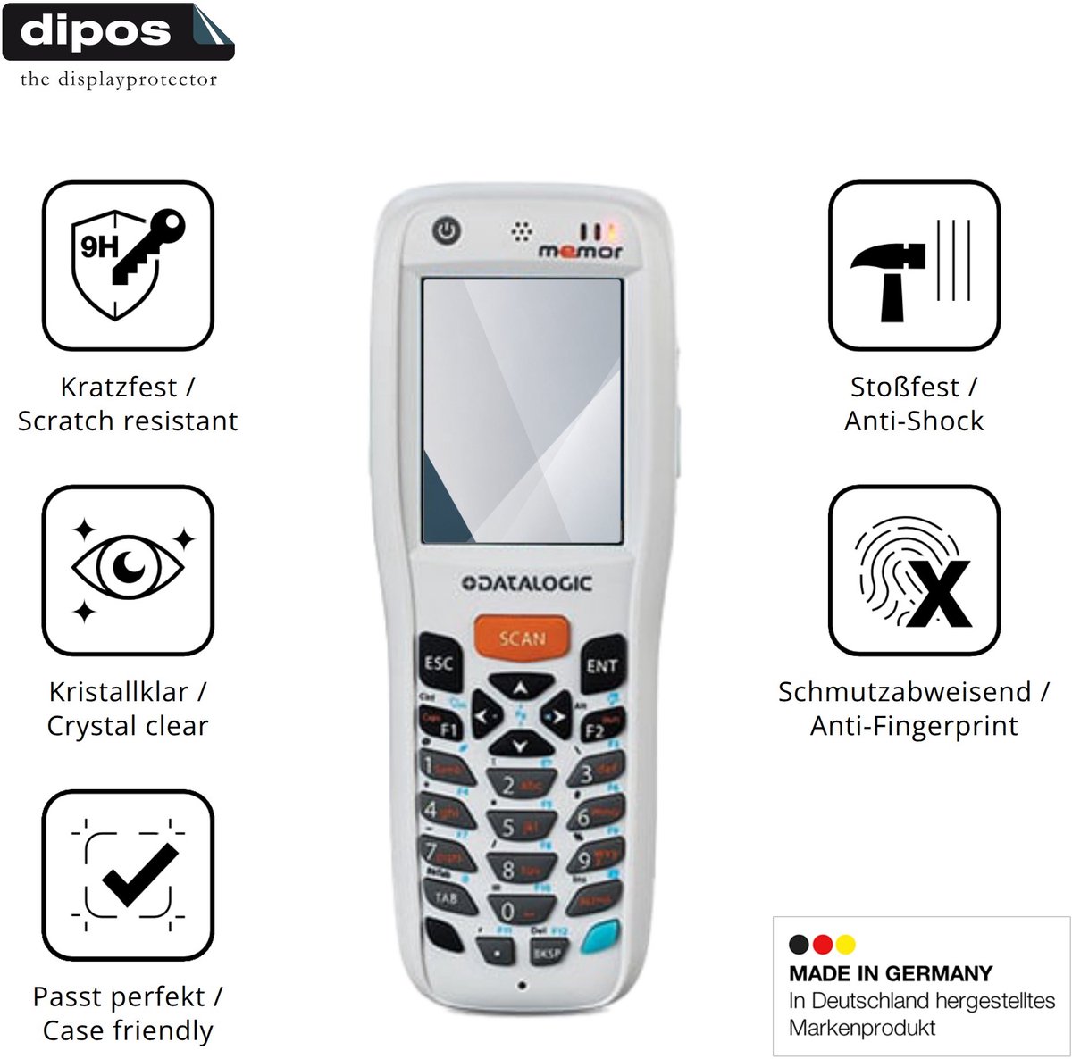 dipos – 2x Pantserfolie geschikt voor Datalogic Memor X3 | 9H Screenprotector