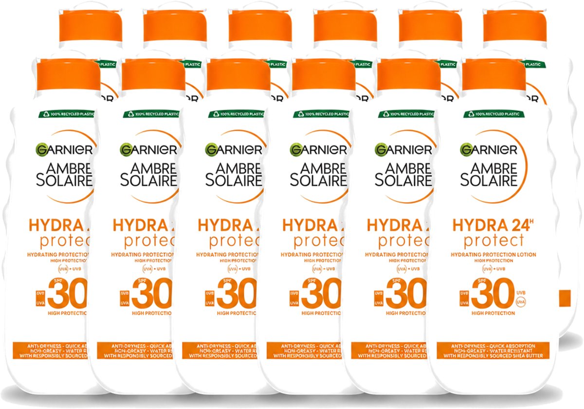 12 x Garnier - Ambre Solaire - Hydraterende Zonnebrand Melk - SPF 30 - 200 ml - Voordeelverpakking - 12 stuks