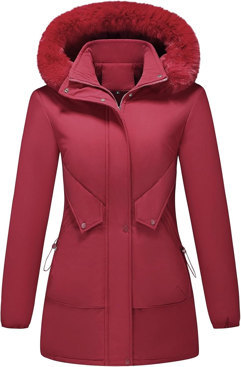 Winterparka voor dames met afneembare capuchon van imitatiebont, warme jas van verdikt katoen voor vrouwen