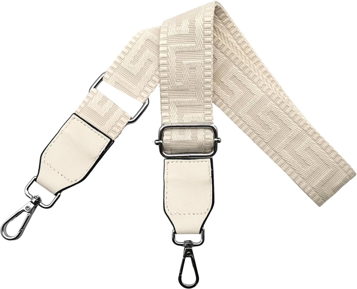 Schouderriem voor tas, tasriem om te wisselen, verstelbare tasriem, breed, 3,8 cm, met leer, zilveren karabijnhaak, tassenband, schouderriem voor dames, handtassen, T, 80-130cm