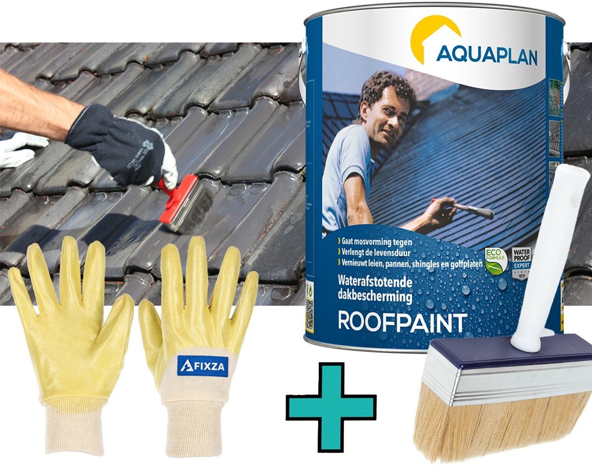 Aquaplan Roofpaint Antraciet Dakverf – set – Waterafstotende Dakcoating voor Dakpannen, Leien en Golfplaten – 17 L