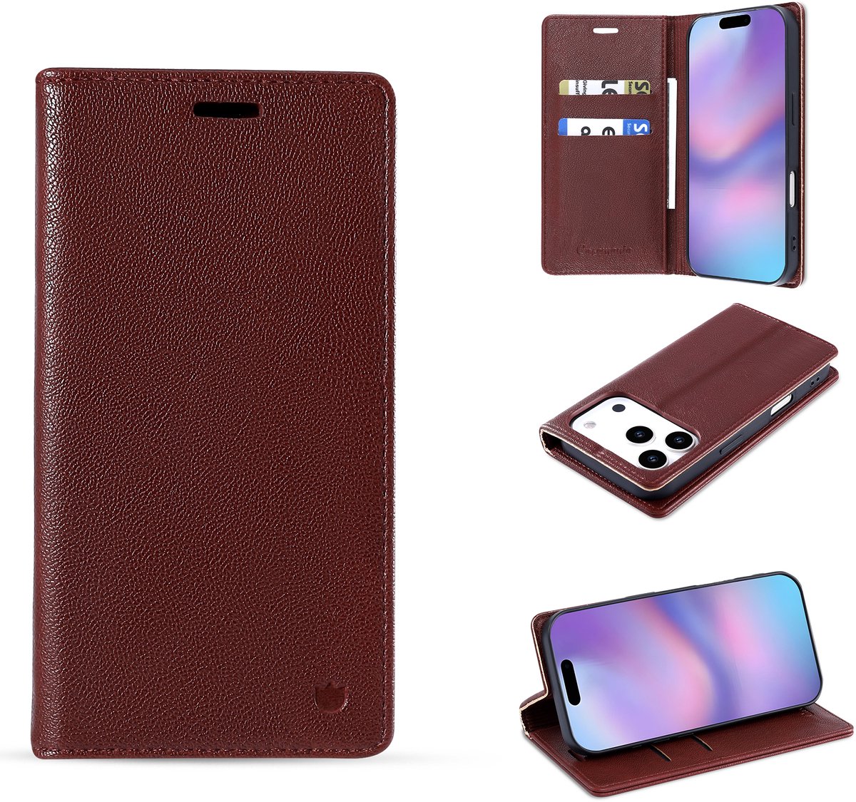 Casemania Hoesje Geschikt voor Apple iPhone 18 Pro - Burgundy Red - Dunne Bookcase met Pasjeshouder - Slim Wallet Case van Lederlook met Fijne Nerf en Rijke Glans - Rood