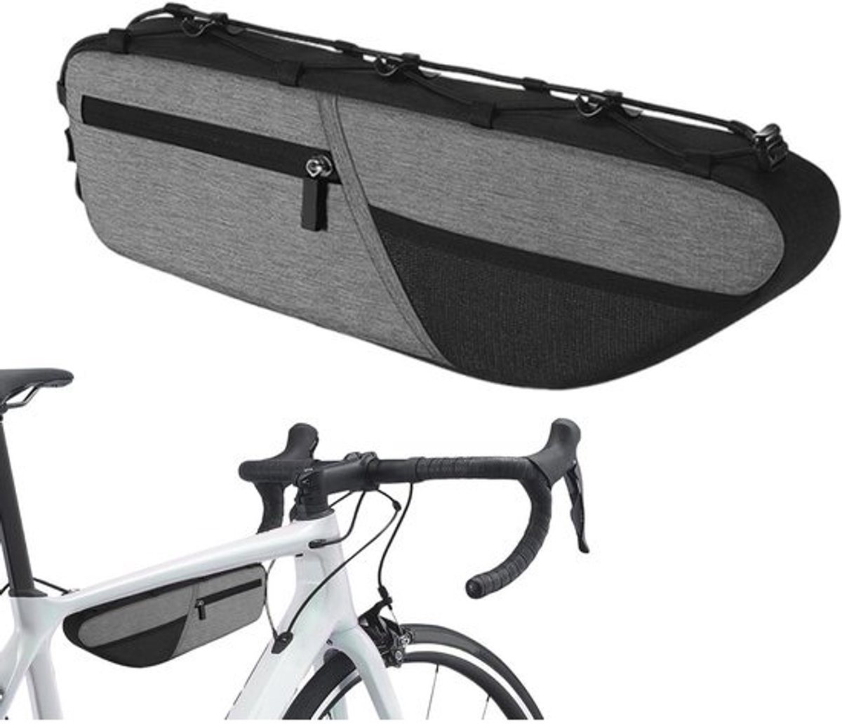 Fiets Frame Tas - Zadeltas Opbergvak - Veilig Spullen Vervoeren - Waterdicht Polyester Materiaal - 38 x 10 cm - Grijs