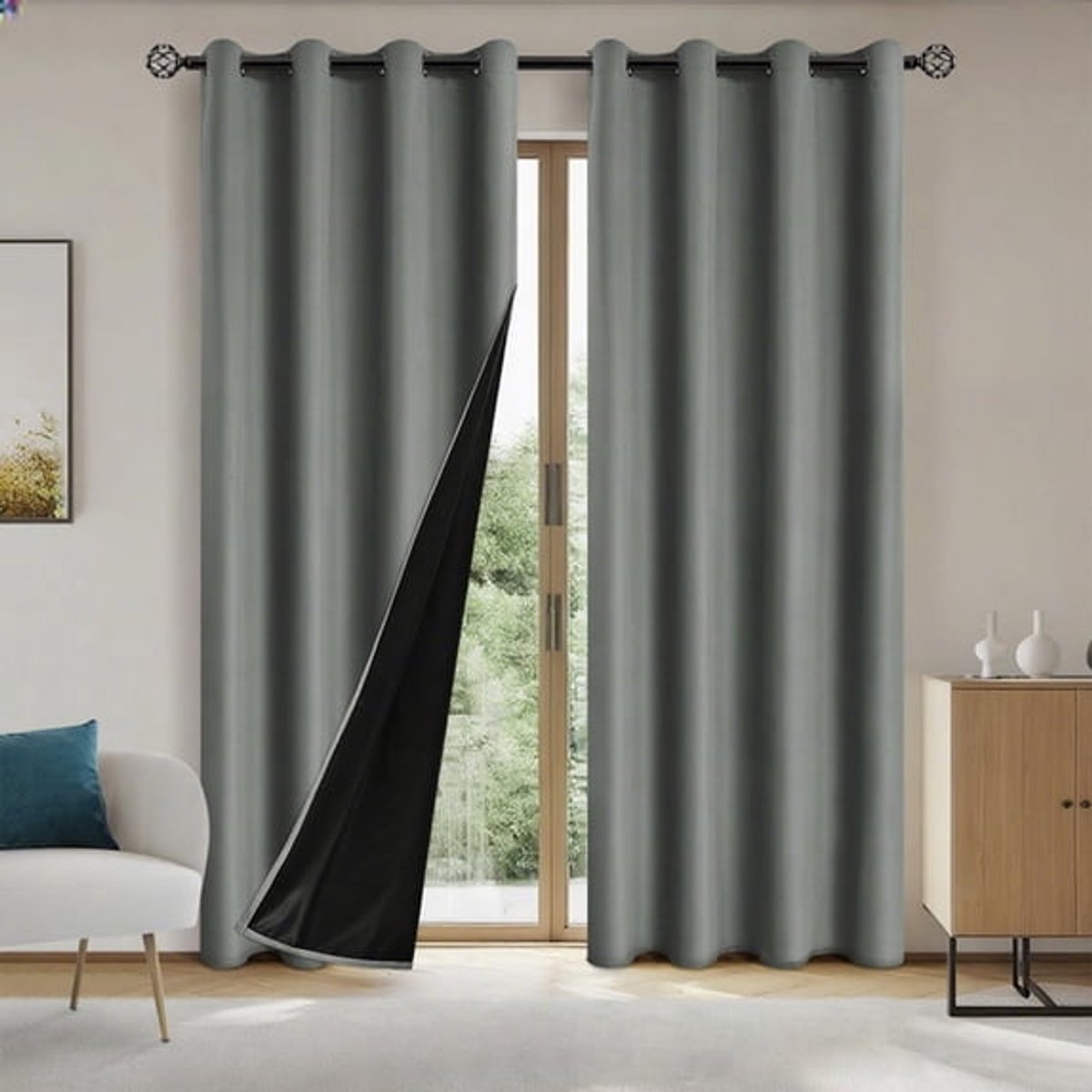 Ulisem Verduisterende Gordijnen 200x100cm - Complete Lichtblokkering - Thermische Isolatie - Geluidsreductie - Privacybescherming - Moderne Raamdecoratie Slaapkamer Woonkamer Donkergrijs Polyester