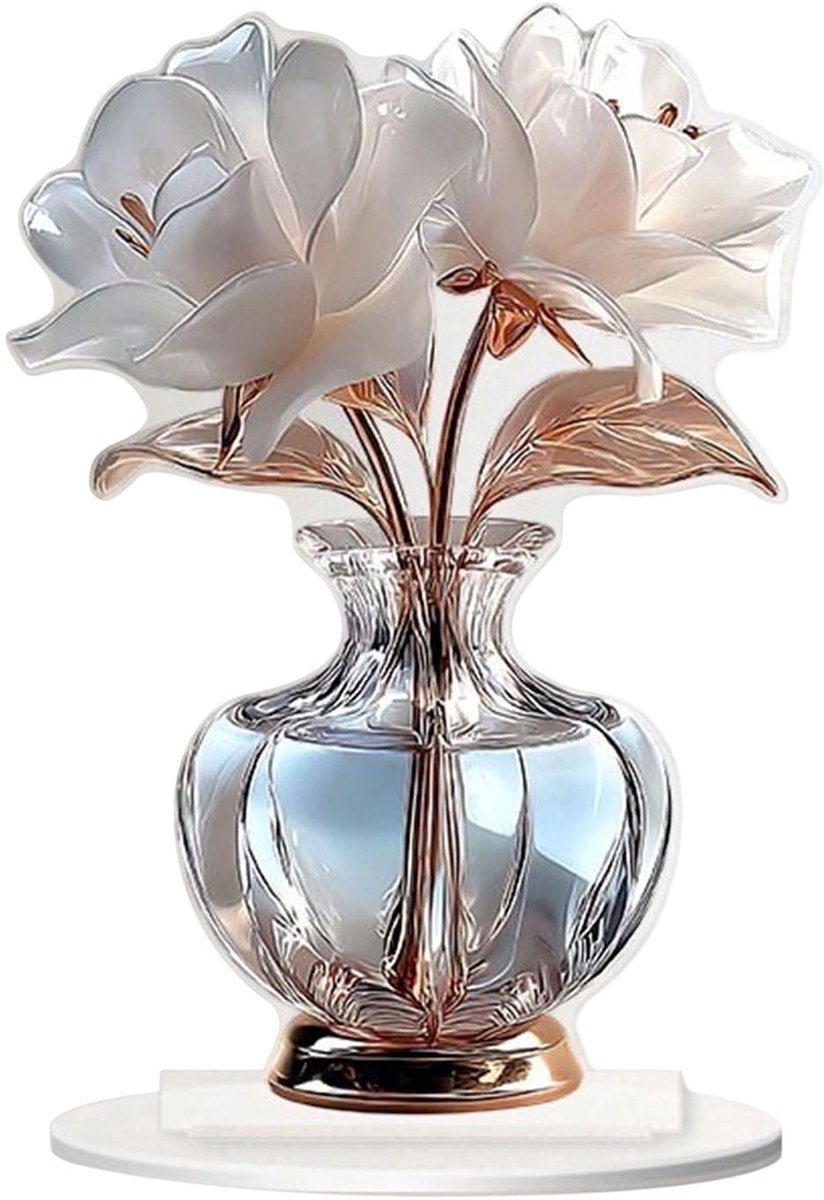 Ulisem Kristallen Vaas Kunstbloemen Acryl - Valentijnsdag Tafeldecoratie - Sierstuk Met Zijden Rozen - Breukvast Lichtbrekend - Cadeau Voor Bruiloft Verjaardag