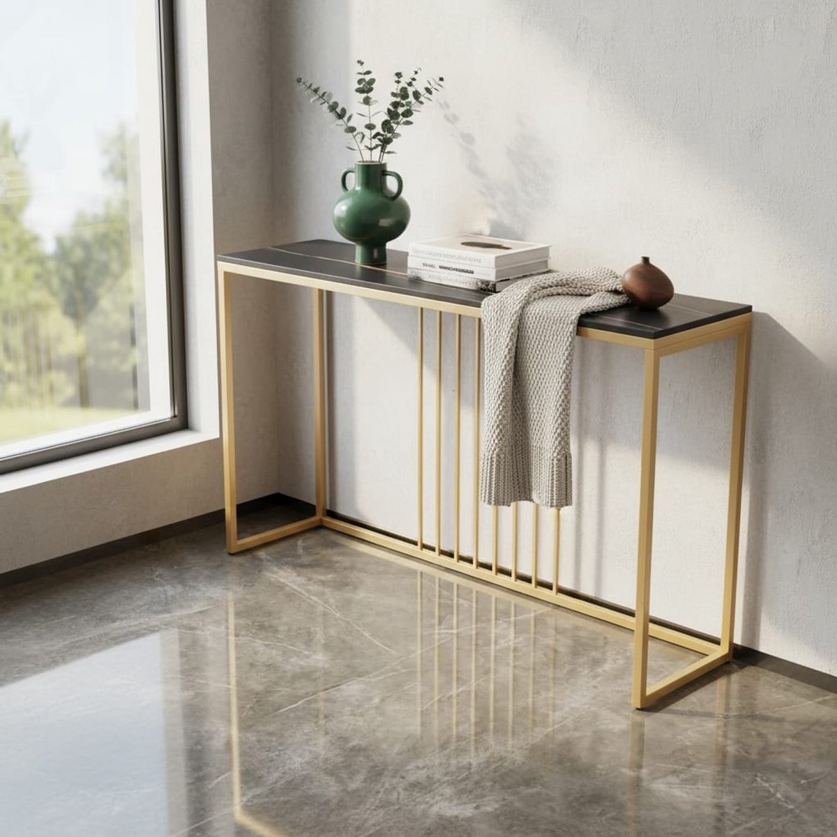 Klarven Bijzettafel Zwart - Gesinterd Steen Bijzettafel - Bijzettafel Bank - Bijzettafel - Stevig En Stijlvol, Luxe Uitstraling - Rechthoekig b119,9xd30xh78,5cm