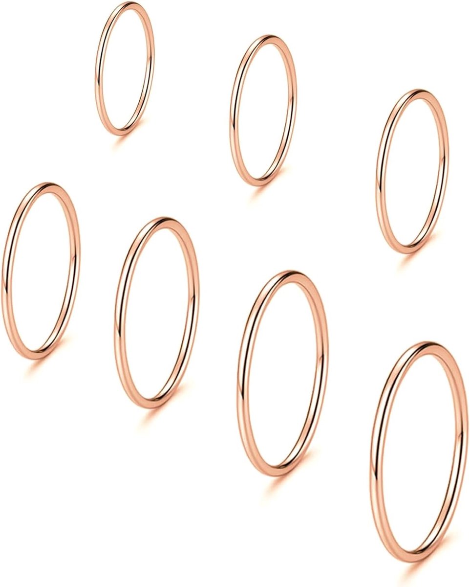 Ringen voor dames - roestvrij staal platte dunne vingerring minimalistisch duimring set stapelbaar knokkelring eenvoudige twist voor vrouwen - roségoud