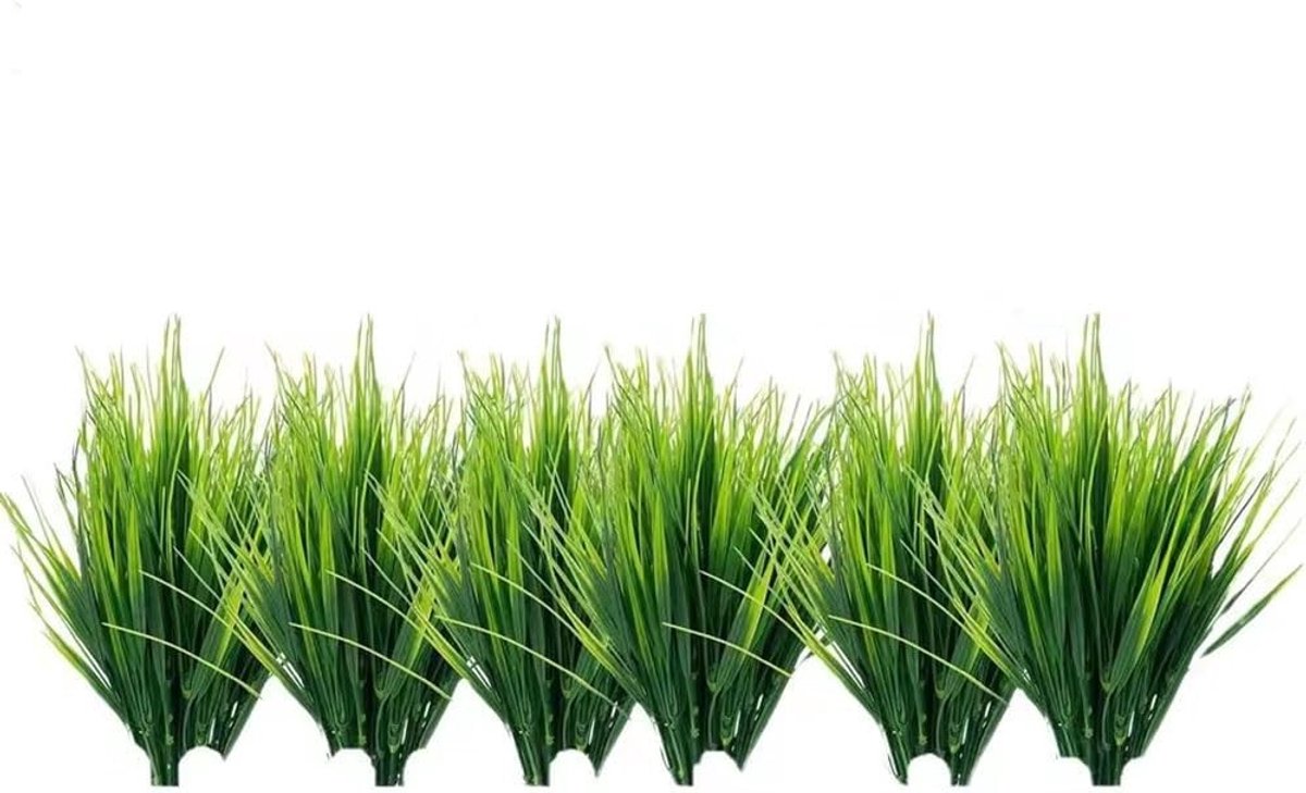 Decoratieve Kunstgras Planten voor Tuin, Balkon en Veranda - Set van 12 Groene Struiken voor Bruiloft en Buitenruimte
