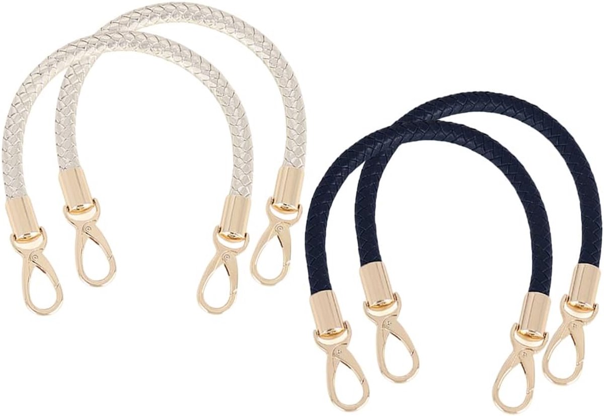 4 stuks handvatten voor tassen, vervangende handgrepen, lederen handvat, gevlochten portemonnee, PU-leer, handtassen, vervangende handgreep, voor tote handtas, schoudertassen (2 x blauw, 2 x