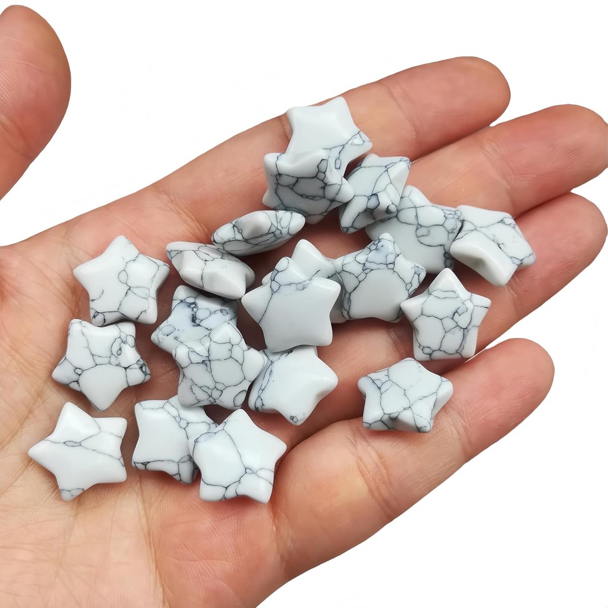10 stuks synthetische witte howliet, turquoise, 2,5 cm (0,6 inch), stervormige kristallen, duimen worry stenen, zelfklevende doe-het-zelf-sieradenhangers
