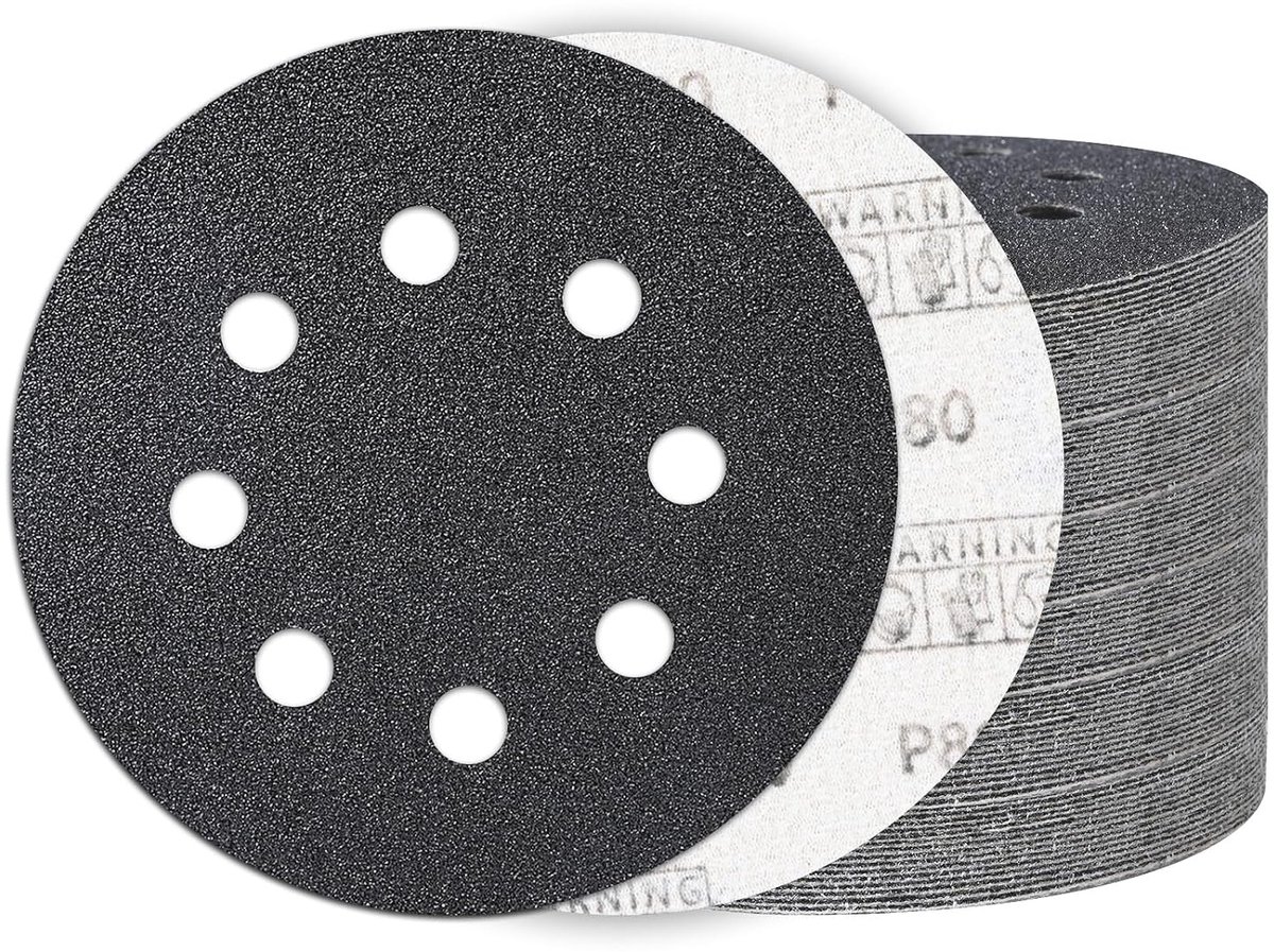 100 stuks 125 mm klittenbandschuurschijven 80 korrel, 8 gaten nat-droog excentrisch schuurpapier, siliciumcarbide schuurpapier voor auto's, hout, metaal en glas