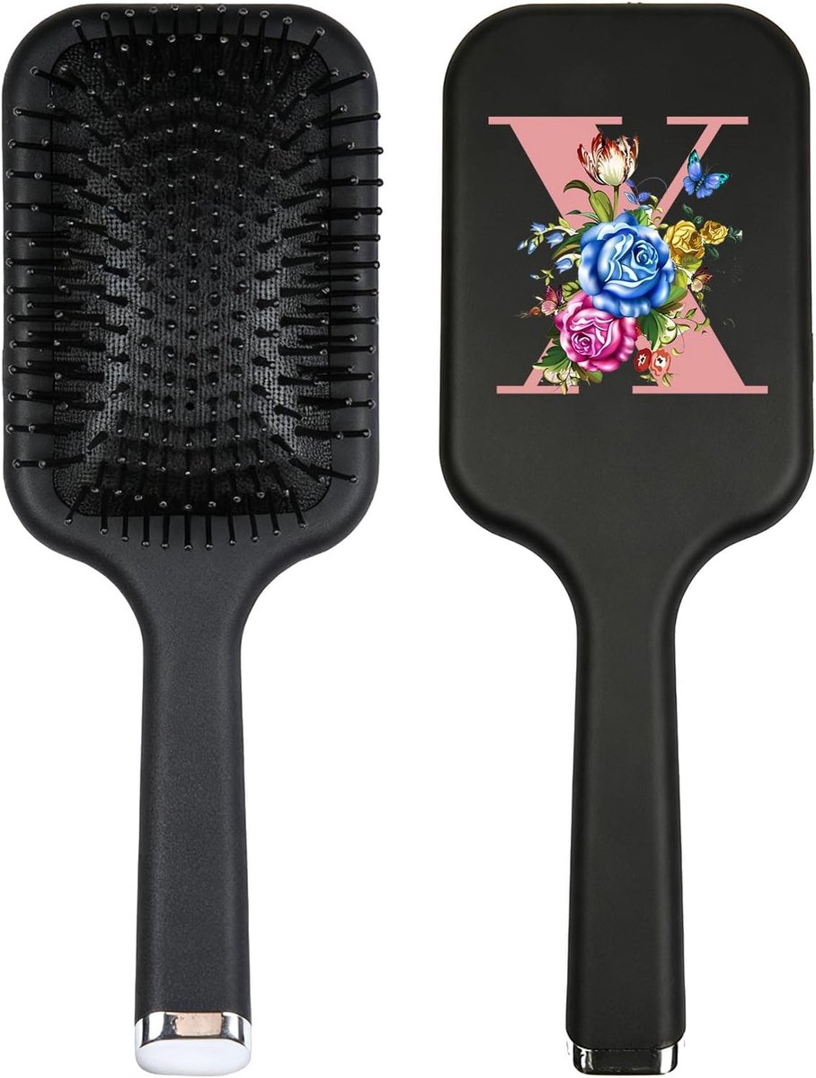 haarborstel, professionele A-Z bedrukte haarborstel voor het gladmaken van haar, natte haarborstel, ontwarringsborstel, lang haar, dames detangler borstel, peddelborstel, paddle borstel