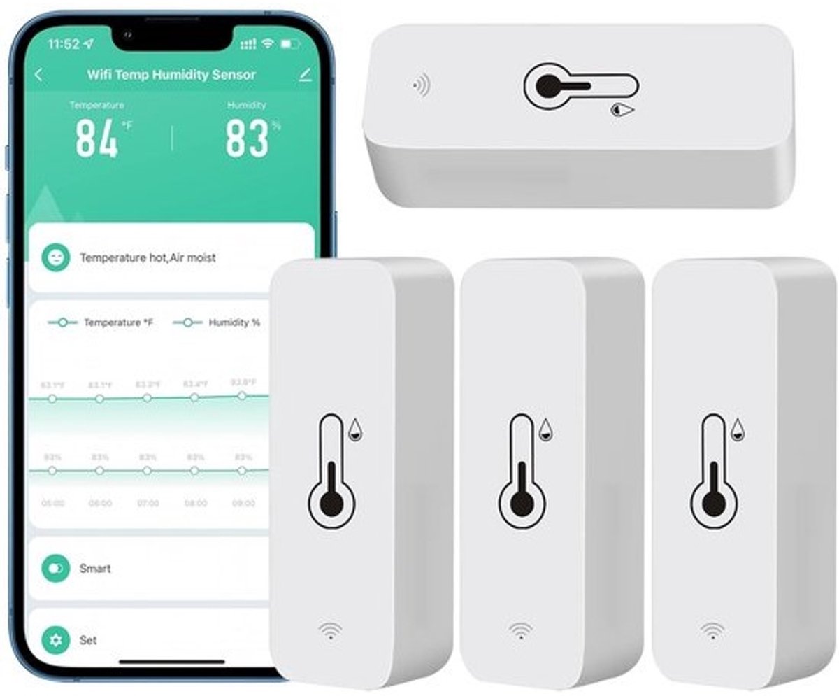 Draadloze Wifi Binnen en Buiten Hygrometer Thermometer met App Notificatie