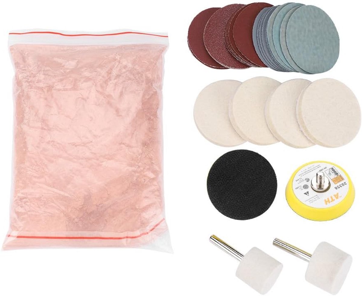 Dailygoods- Polijstset 34-delig - Polijstmiddel - Polijstpasta - Polijstschijven - Viltpolijstwielen - Capaciteit 230 g - Glaspolijstset