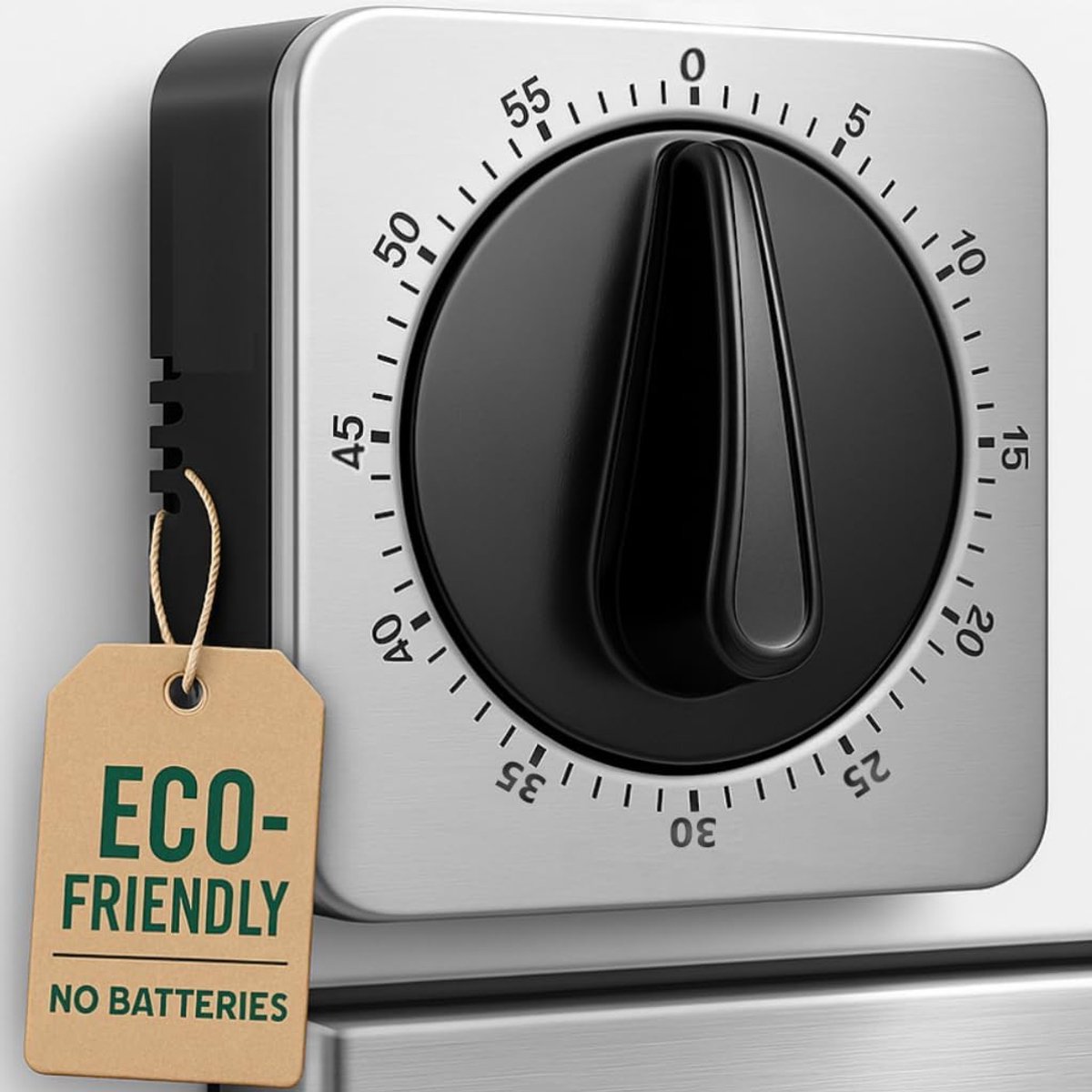 Keukentimer, mechanisch, geen batterijen nodig, keukenwekker 100% mechanisch met roestvrijstalen behuizing - keukenklok, stopwatch, countdown-herinnering, magnetische keukenklok, eierklok (grijs)