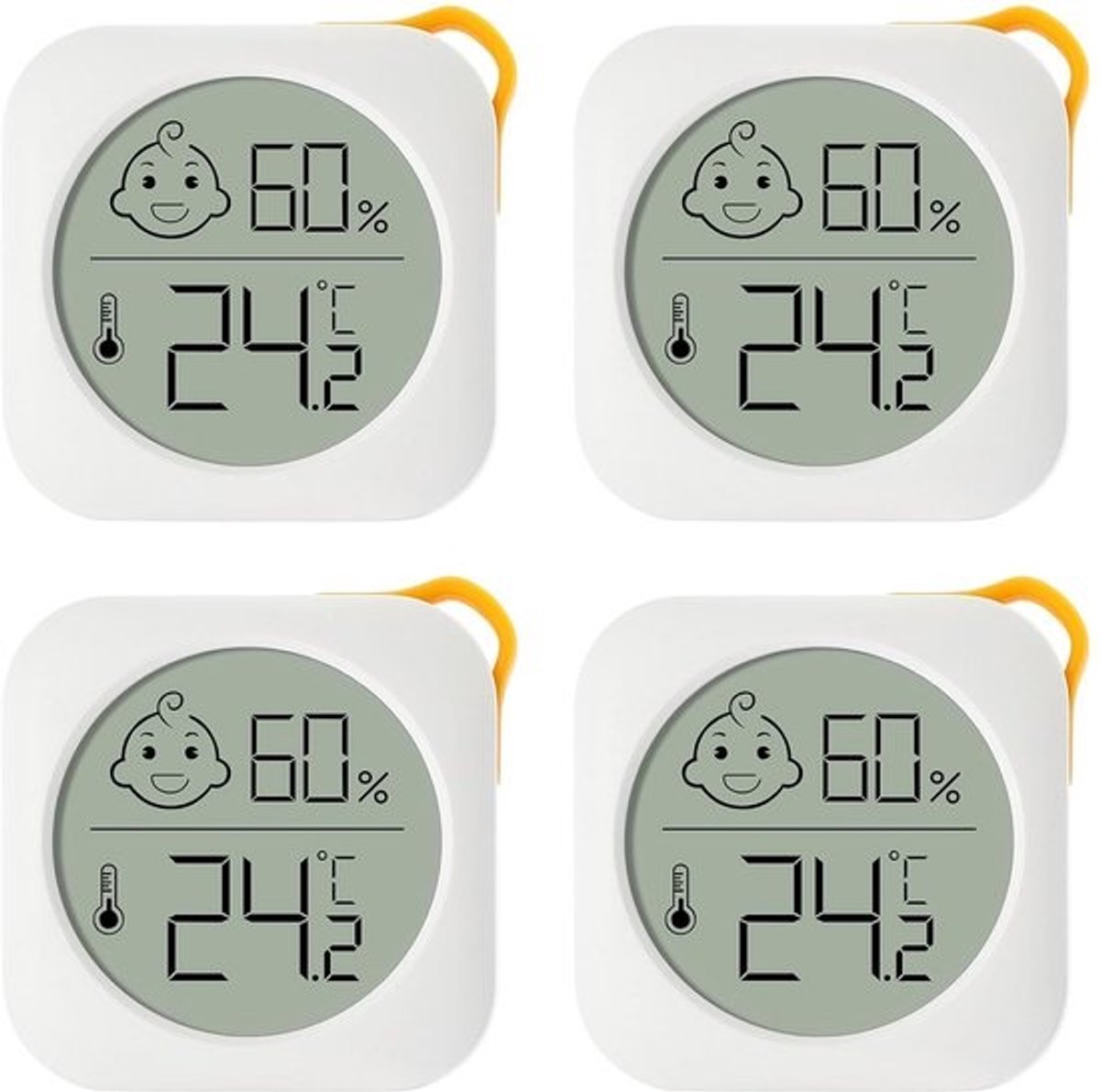4x Digitale Mini Thermo-Hygrometer met Smiley Indicator voor Binnenklimaat