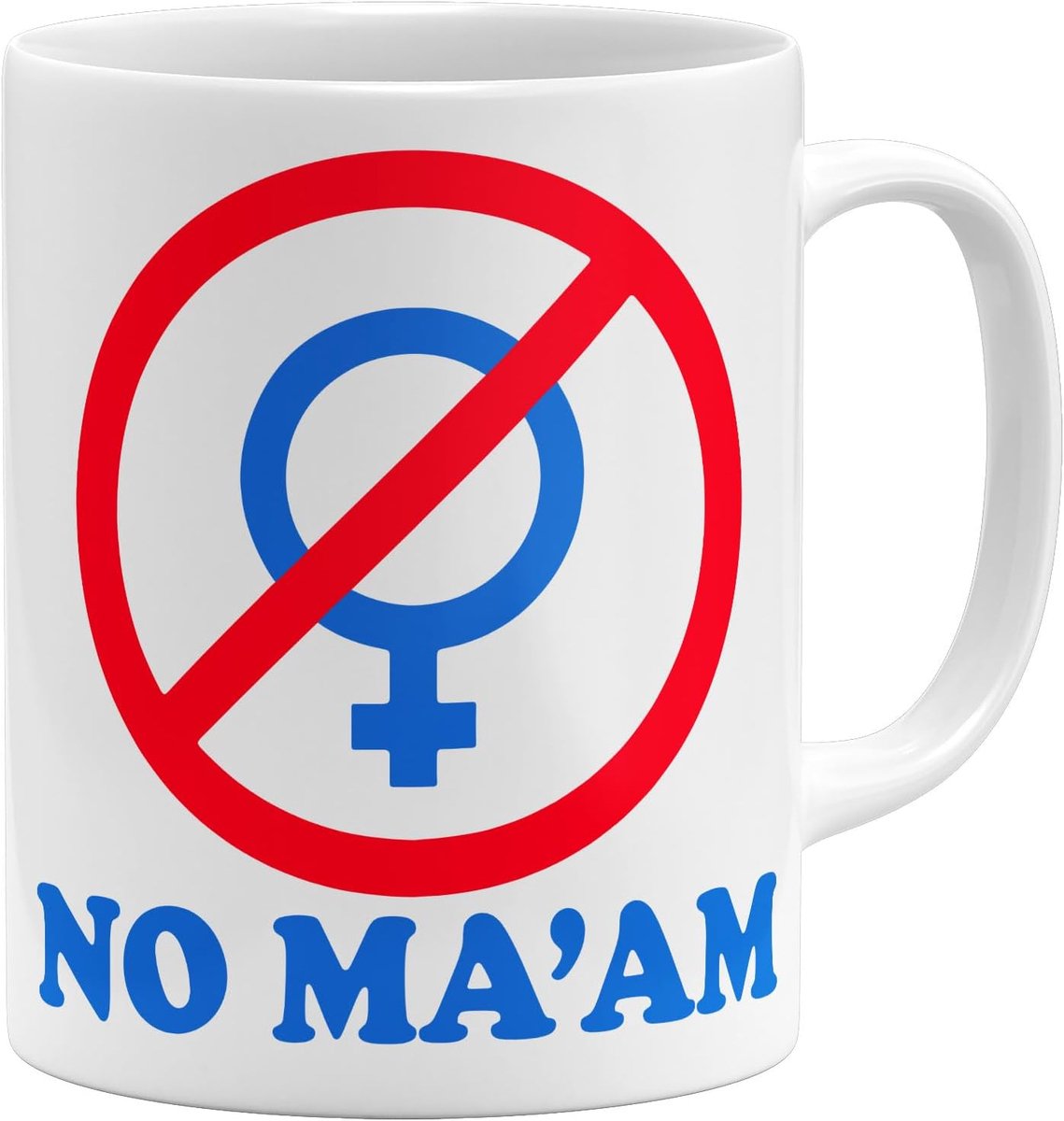 NO MA'AM Koffiemok - cult motief humoristisch mannencadeau - keramische mok - 325 ml - dubbelzijdig bedrukt - wit