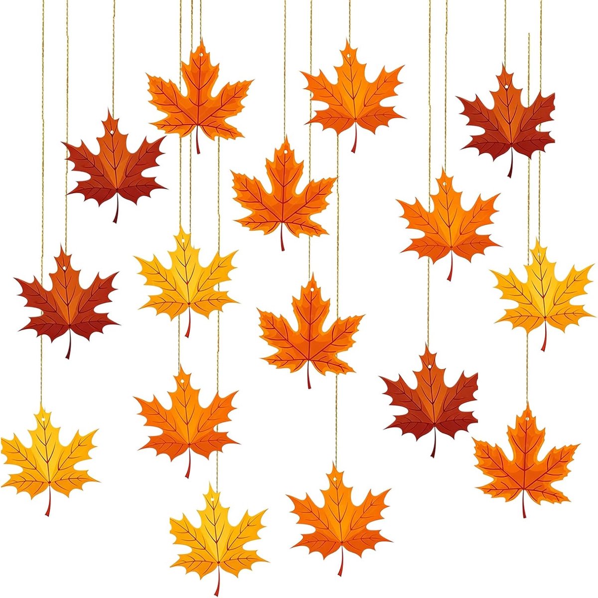Herfst Decoratie - Thanksgiving Plafonddecoratie - Met Esdoornbladeren - Incl. Goudkleurig Touw - DIY - Meerkleurig - 16 stuks