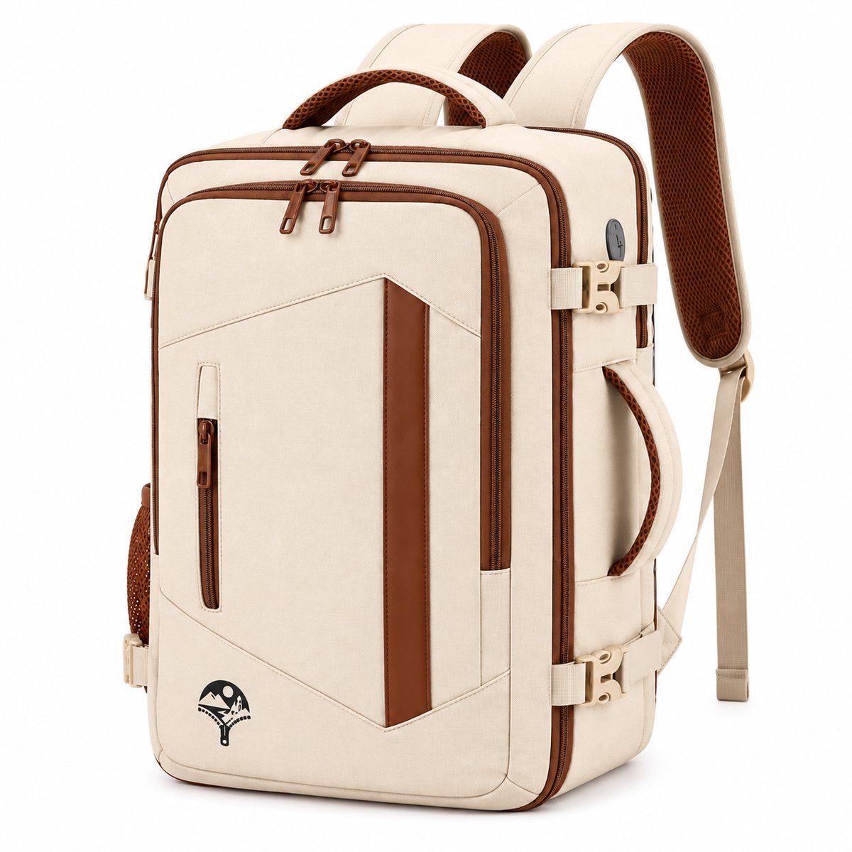 Reisgemak Handbagage Rugzak 40x30x20 cm - Met Laptopvak en Trolleyband - Beige-bruin