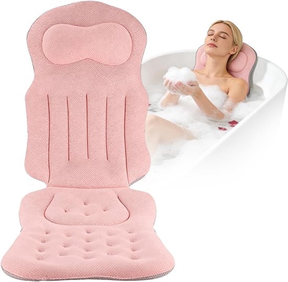 Badkussen Volledig Lichaam Ergonomisch 4D Air Mesh met Zuignappen Sneldrogend Wasbaar Roze