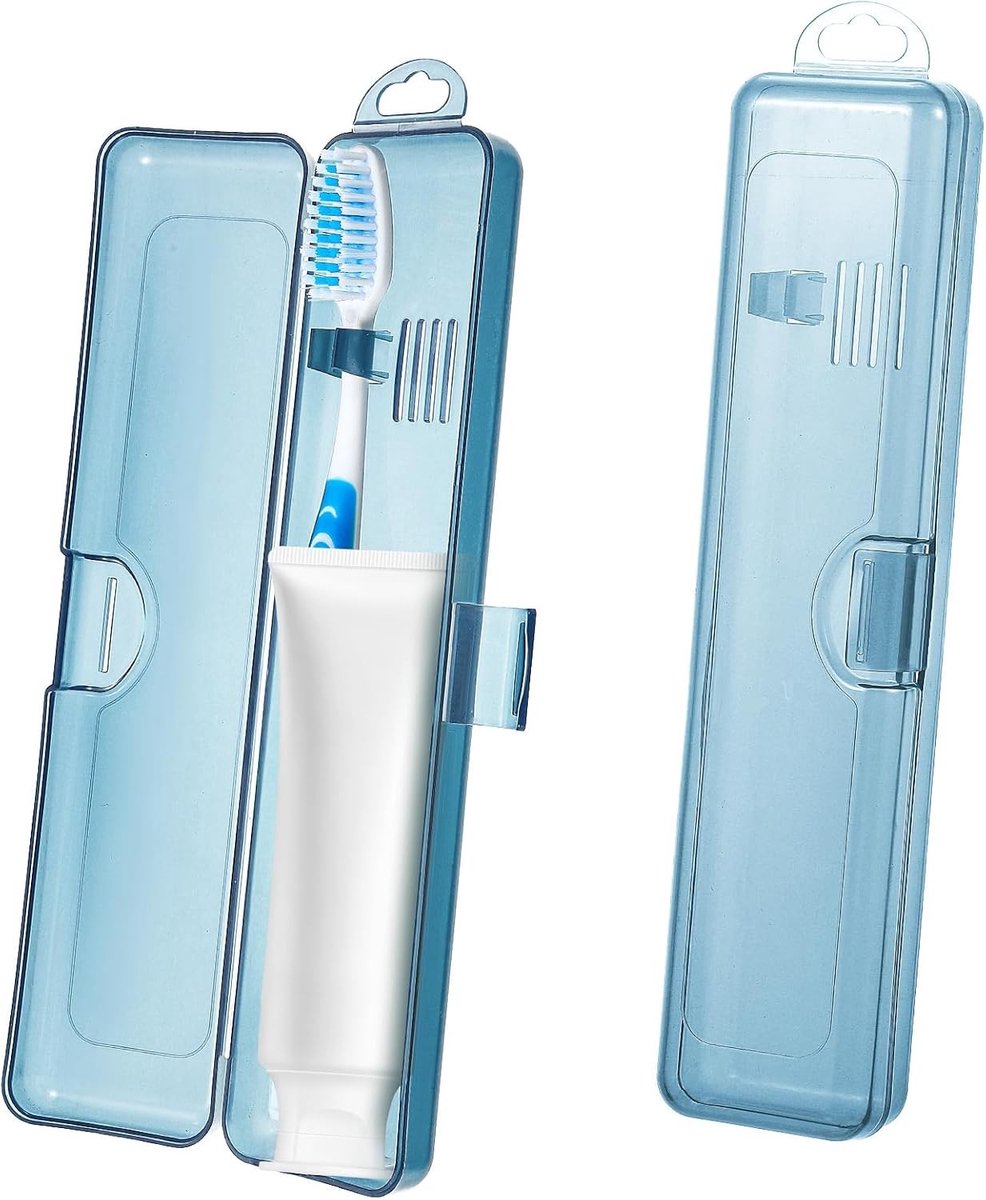 Reisdoos voor Tandenborstels - 2 Stuks, Compacte en Veilige Opberghouder voor Tandenborstels, Ideaal voor Vakanties en Op Reis, Blauw