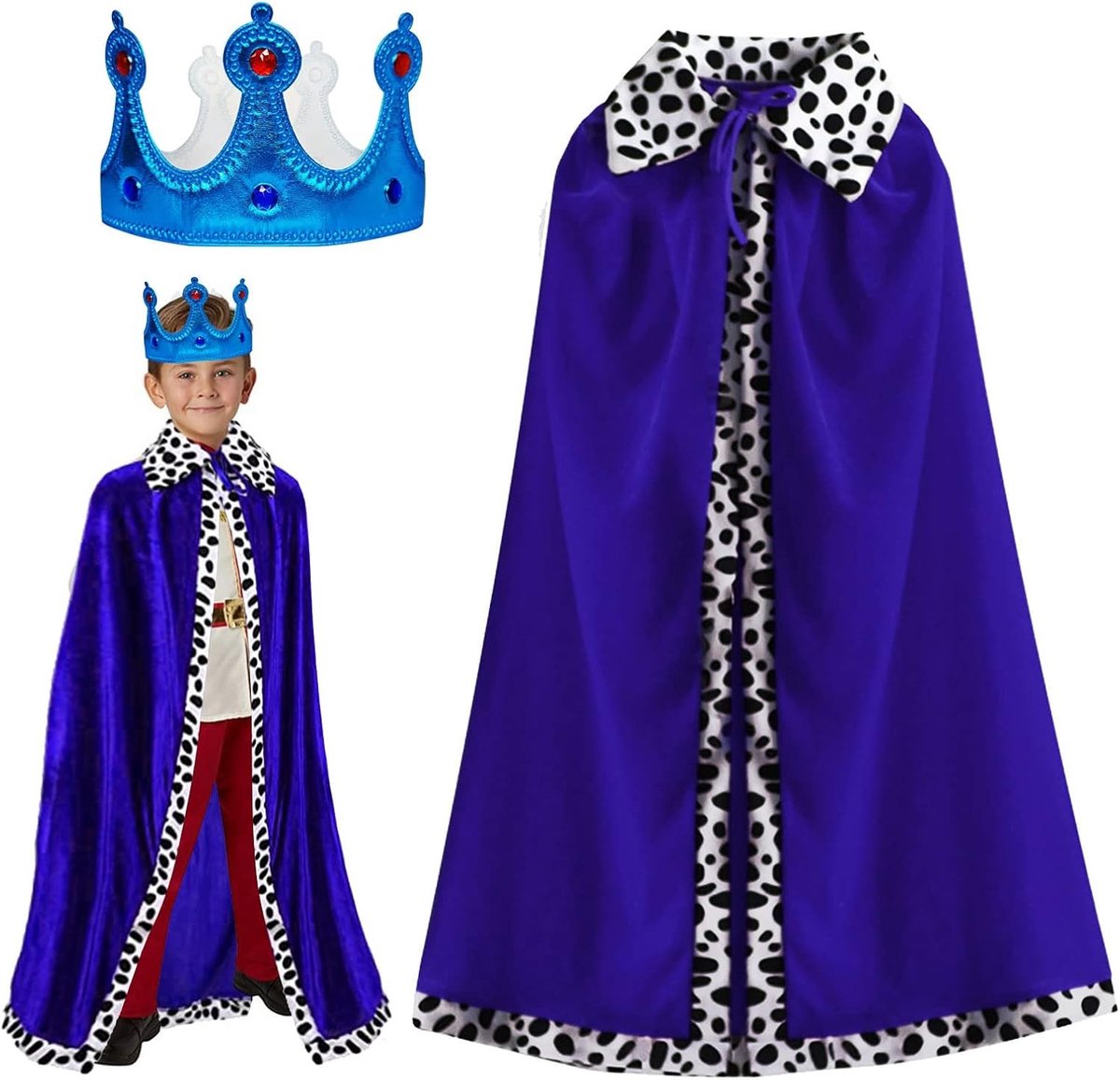 Prinses Kostuum voor Kinderen met Fluwelen Cape en Kroon - Perfect voor Halloween en Carnaval, 80 cm
