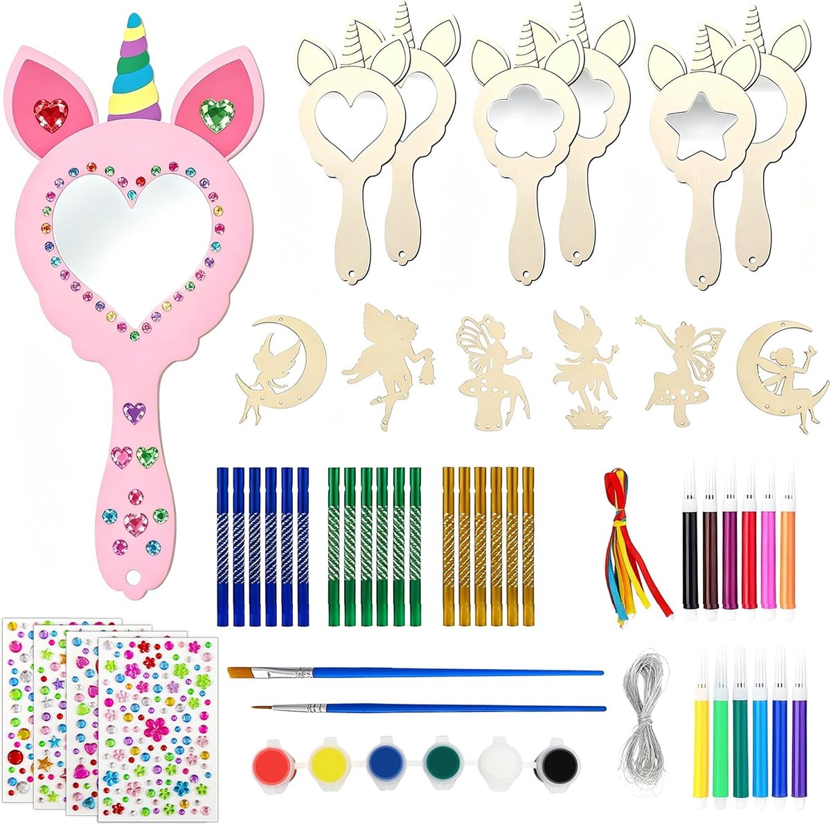 Houten prinsessenspiegels, houten spiegel om te beschilderen voor doe-het-zelf schilderen, houten knutselen, creatieve geschilderde spiegels, kinderverjaardag