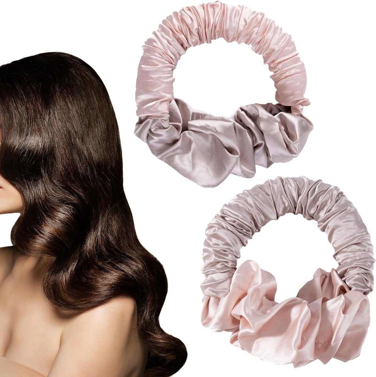 Krultang zonder warmte voor krullen 's nachts, zachte satijnen scrunchies voor lang haar, stylingaccessoires zonder warmte, 2 elastische haarrollers voor natuurlijke golven