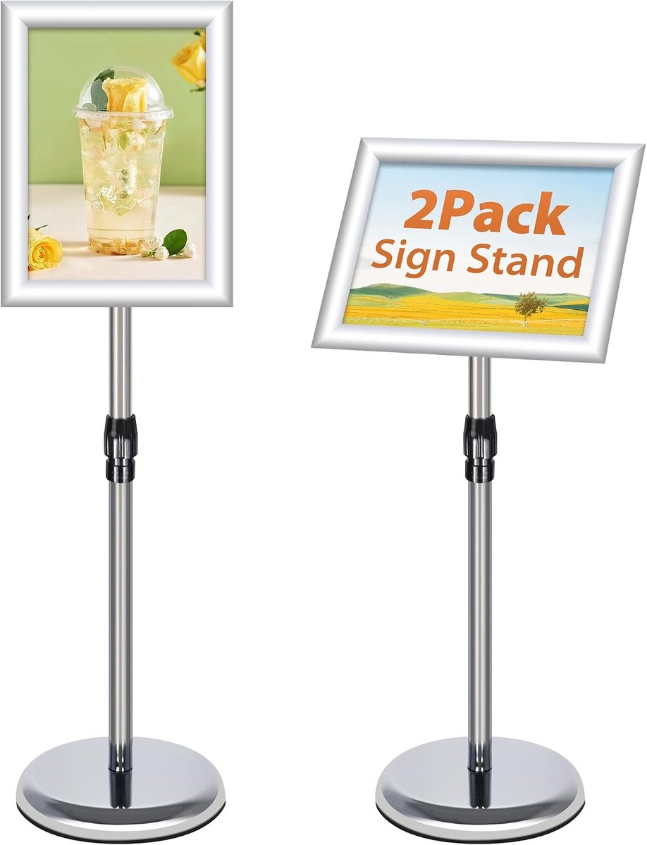 2-pack Infostandaard, posterhouder, informatiestandaard, presentatiestandaard, klantenstopper, reclamestandaard, infostandaard, in hoogte verstelbaar, poster, schilden, opzetter, DIN A4