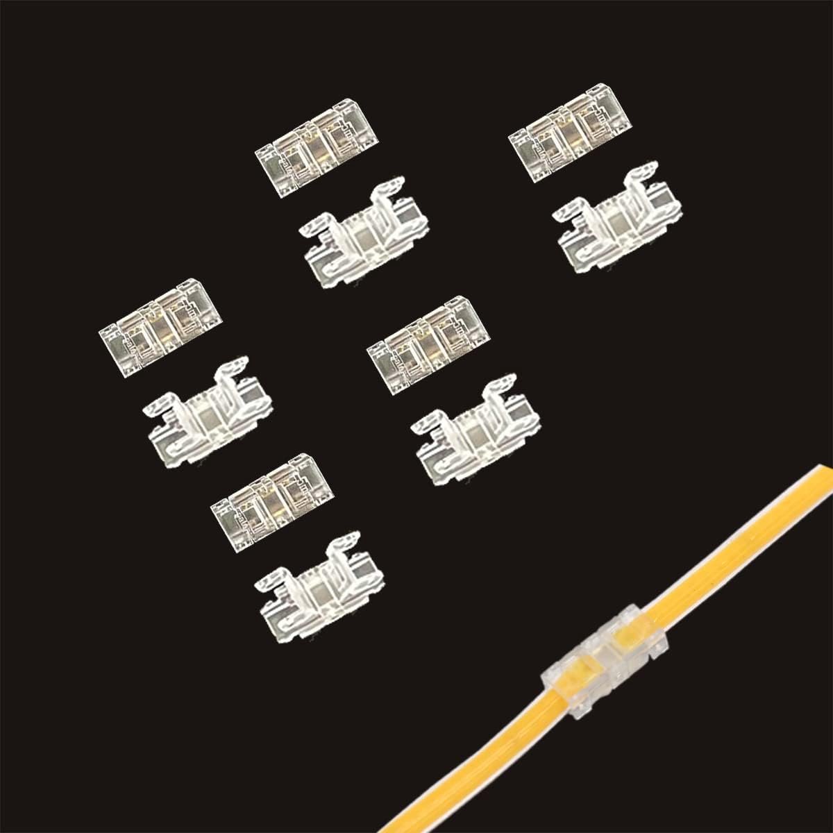 5 mm COB-ledstripverbinder, 2-polig, 10 stuks, naadloos, soldeervrij, snelklikverbinding voor 5 mm COB-led-lichtstrips