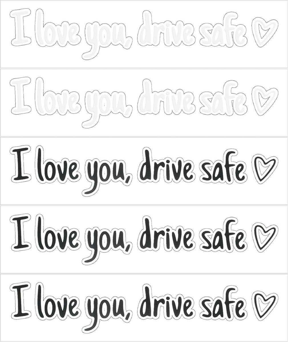 Veilige Rijden Stickers voor Auto, Waterproof Vinyl Decals voor Achteruitkijkspiegel, Set van 5, 11 x 2 cm, Perfect voor Cadeau en Versiering