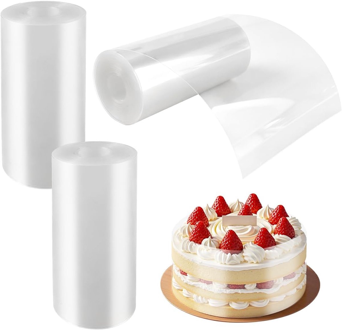 3 Rollen Taartrandfolie, 6 cm x 5 m Acetaatfolie, Transparante Acetaatrol | Taartringfolie, Transparante Taartfolie, Herbruikbaar, voor Taartdecoratie, Chocolade, Mousse, Cake, Dessertringen