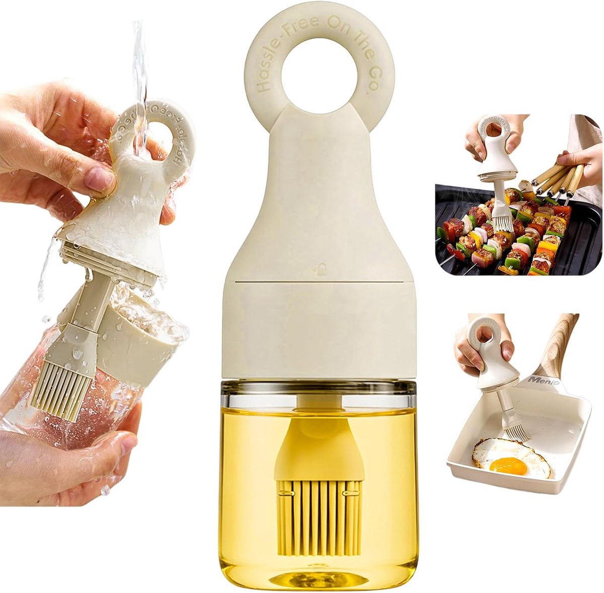 Olie Spuitfles, Lekvrij met Sluitdop, Geïntegreerde Siliconenkwast, Compacte Maat, Voor Buiten Koken en Grillen, Hoogwaardig Borosilicaatglas