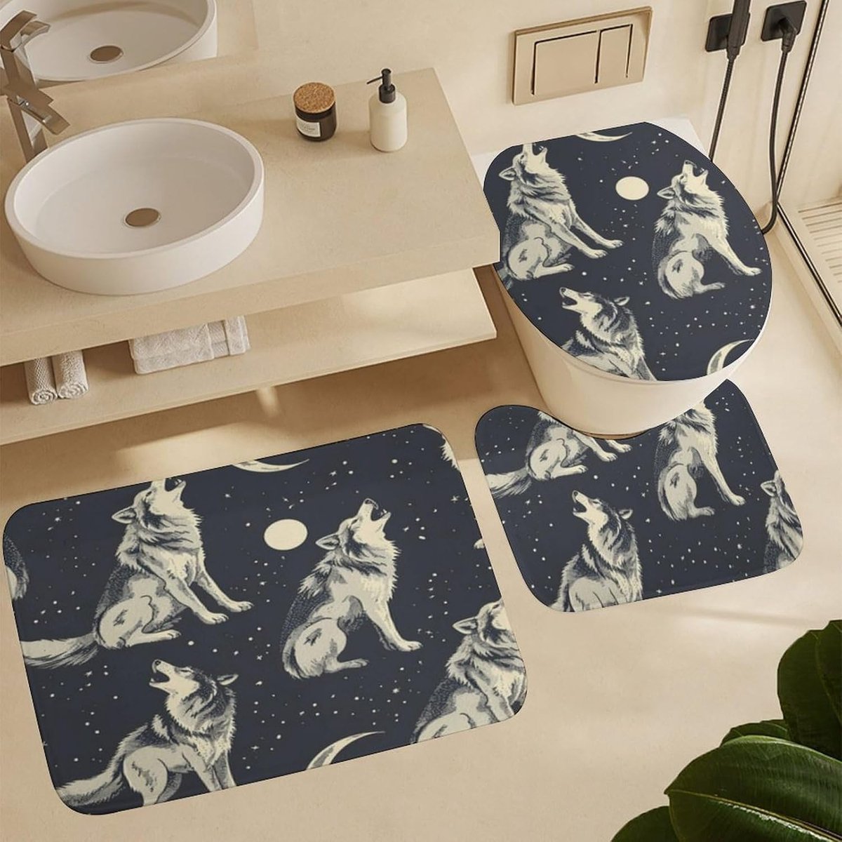 3D-beddengoedset, dekbedovertrek, 3-delig, kinderbeddengoedset, microvezel, wolf-motief, beddengoedset