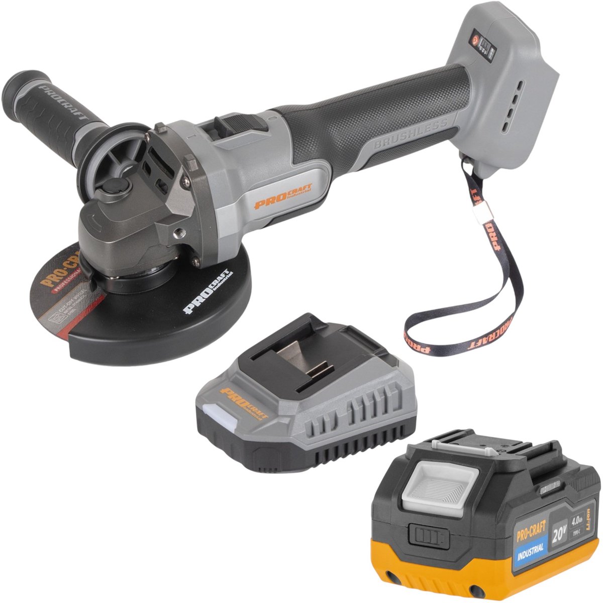 Procraft Industrial AG125Abb accu-haakse slijper 20 V 125 mm borstelloos Solo - zonder accu, zonder oplader