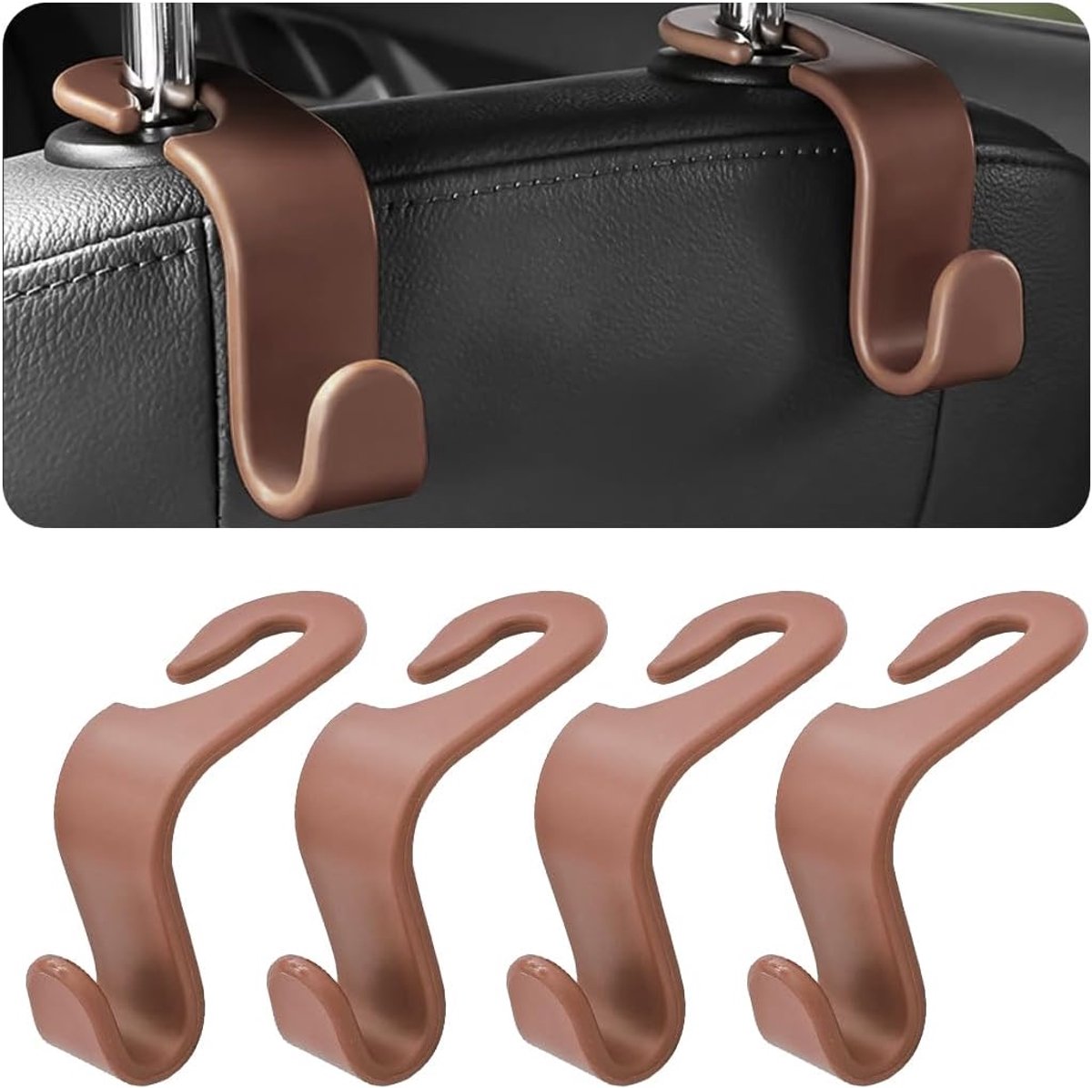 Dailygoods - Set van 4 hoofdsteun haken voor auto - Handig voor handtassen en boodschappen
