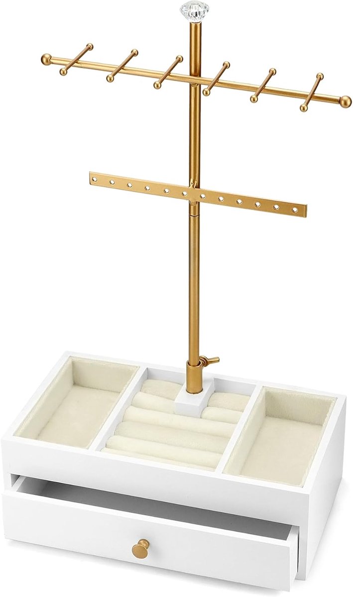 Dailygoods- Sieradenorganiser Praktisch ontwerp - Sieradendoos - Sieradenhouder - Sieradenstandaard voor kettingen - Extra opbergruimte - Hoogwaardige