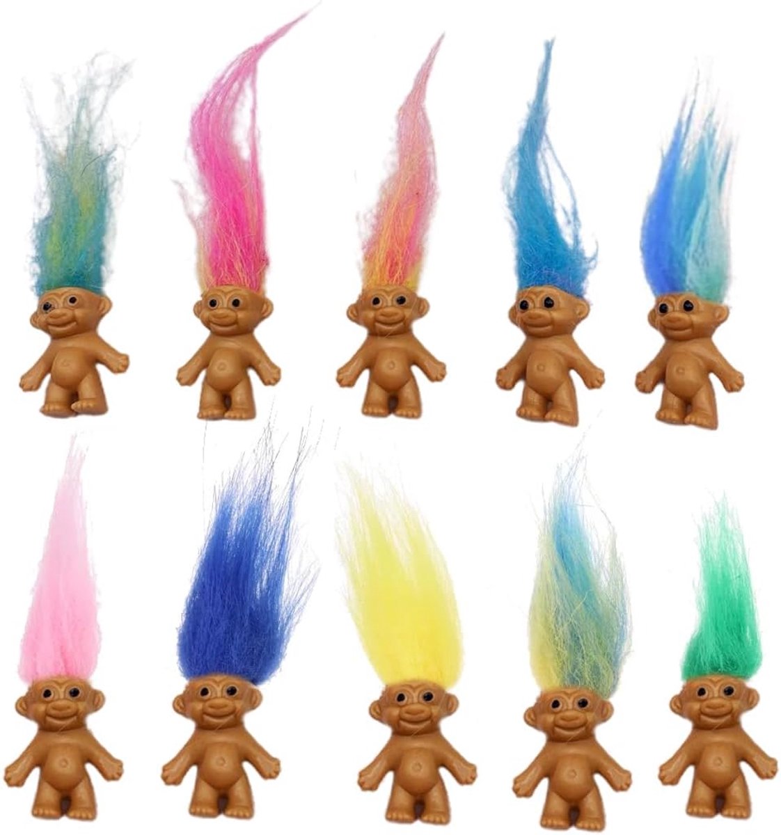 Dailygoods- Trollpoppen 10 Stuks - Miniatuur Figuren - PVC Gelukspoppen - Knutselprojecten - Feestgeschenken - Veilig en Milieuvriendelijk - Actiefigu