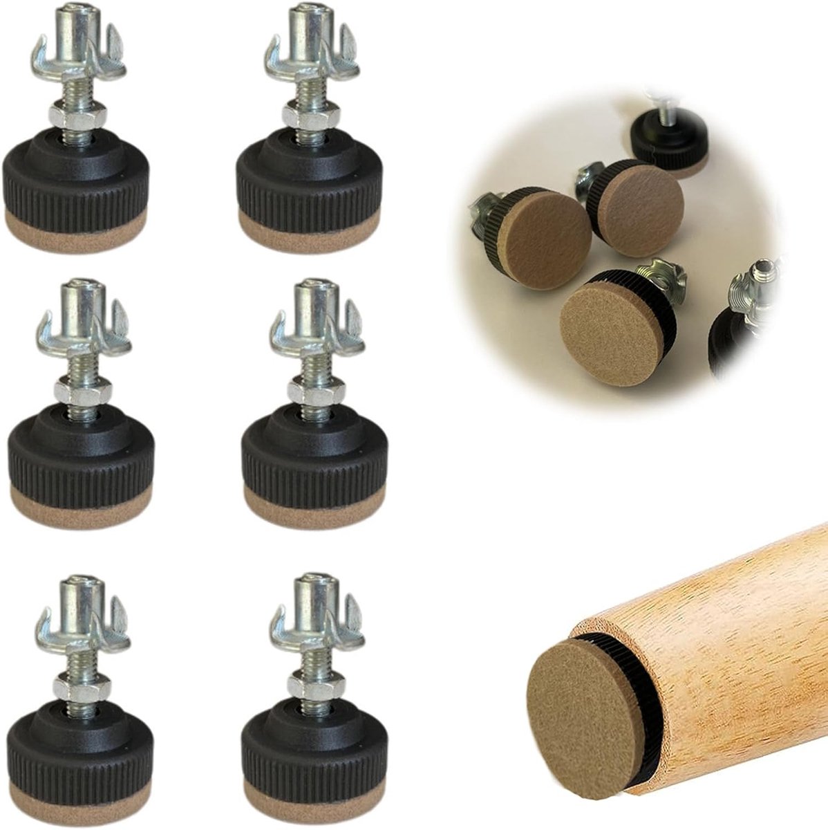 Allecto - M6 x 30 mm viltglijders - verstelbare meubelpoten - 6 stuks