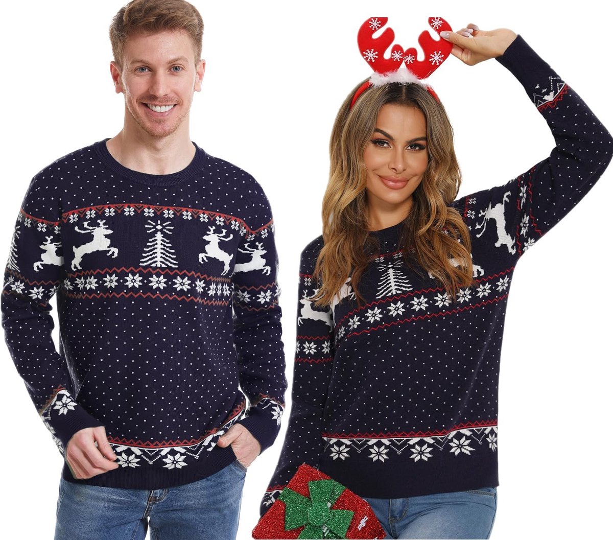 Kersttruien voor dames, uniseks, ronde hals, gebreide trui, wintertops, gelukkig nieuwjaar, truien, ideaal cadeau voor feestdagen