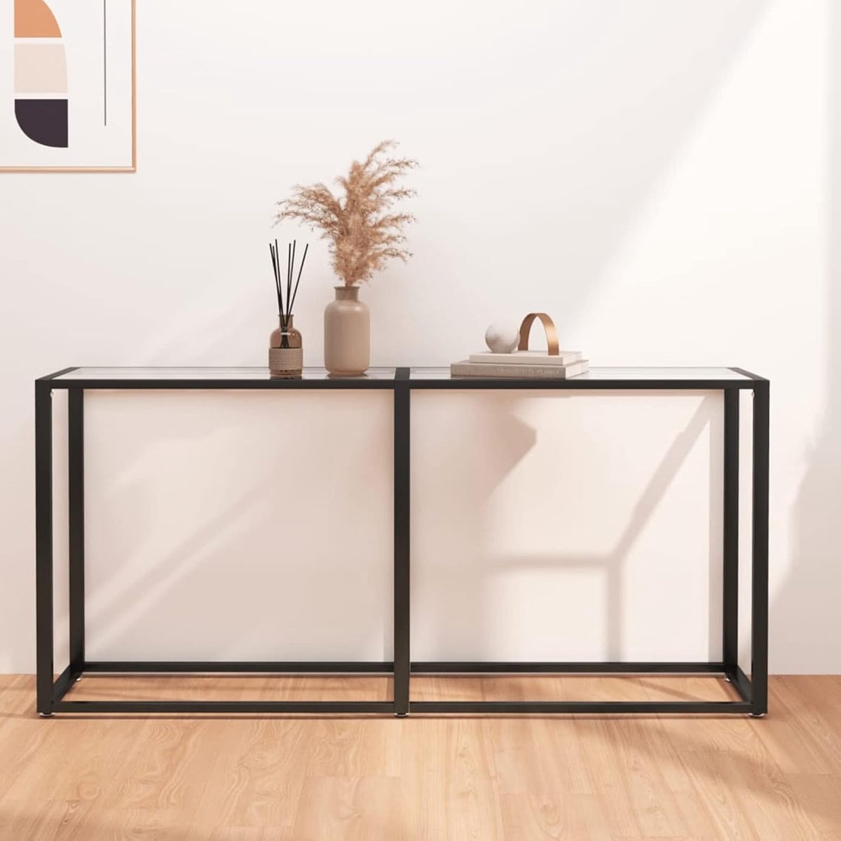 Consoletafel voor de ingang, moderne bijzettafel voor de ingang, woonkamer, gehard glas, transparant, 160 x 35 x 75,5 cm