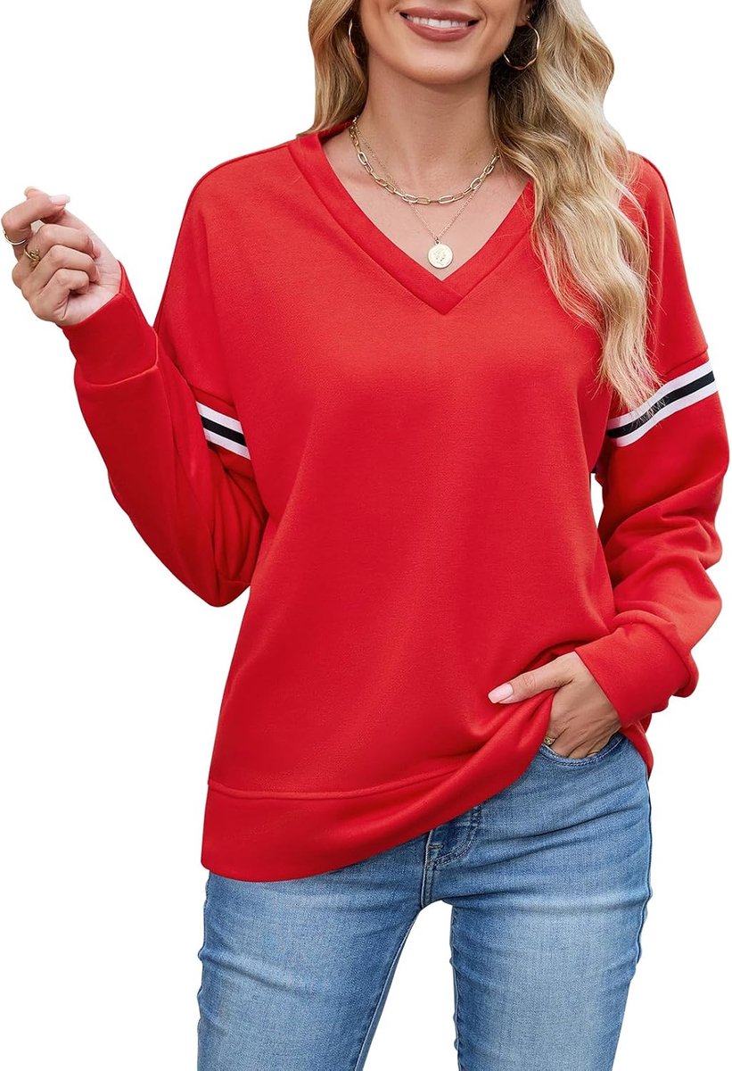 Tops voor dames, casual, dames, losse T-shirt, V-hals, lange mouwen, blouse