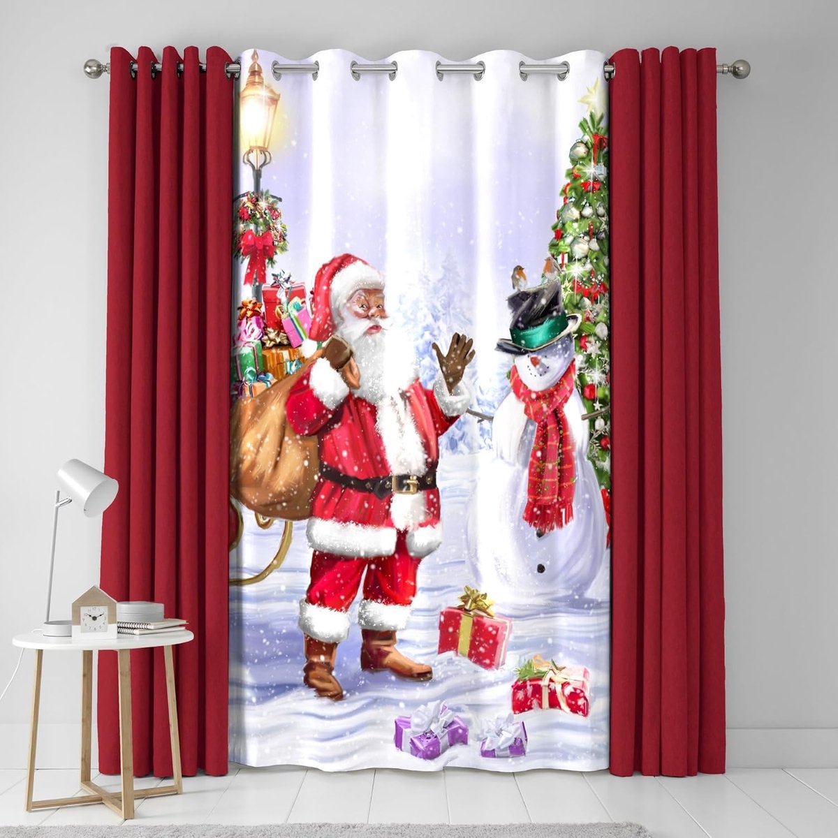 - Traditioneel kerstgordijn B 55 x L 84 (138 x 214 cm) - Oogje - Kerstmisgordijn voor Kerstmis - Kerstgordijn voor Kerstmis/Sneeuwpop Gordijn voor Slaapkamer/Woonkamer - Kerstversiering