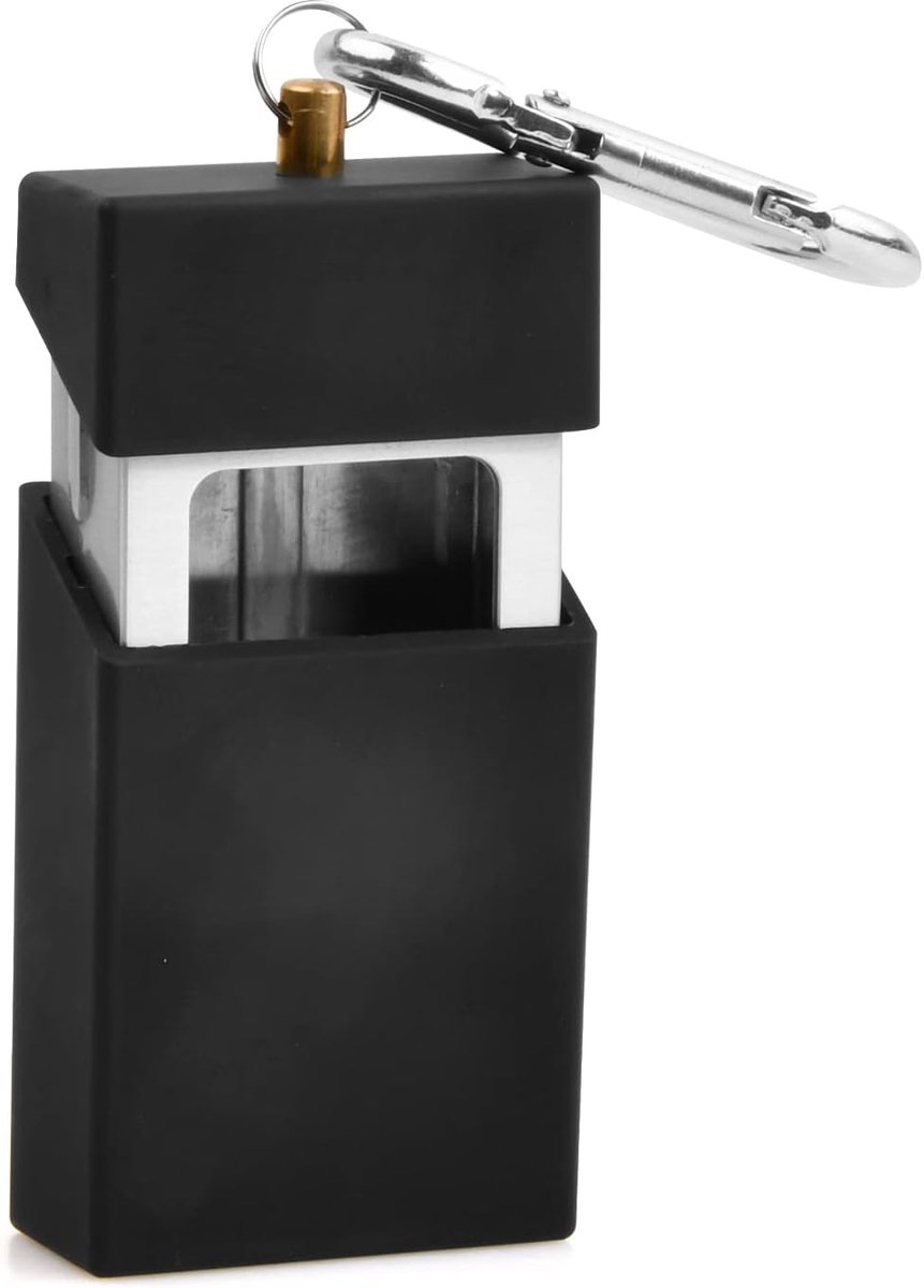 Draagbaar, geurremmend, mini-asbak met deksel en sleutelhanger, zwart, zakasbak voor reizen, binnen, camping, vissen op het strand