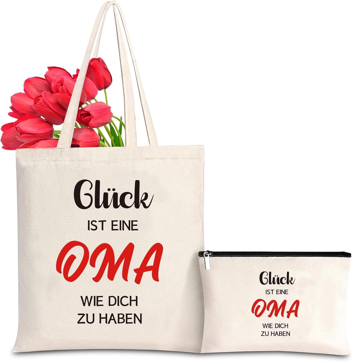 Canvas draagtas met make-uptas, katoenen tas, cadeaus voor oma voor verjaardag, Kerstmis, Moederdag, boodschappentas, handtas, stoffen tas, grootmoeder