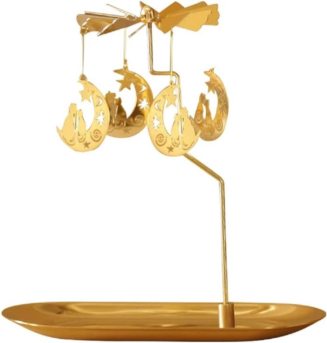 kaarsenhouder met dienblad carrousel fantasie elf voor tafel middelpunt Kerstmis Valentijnsdag feest decoratie verjaardagscadeau (katten op de maan)