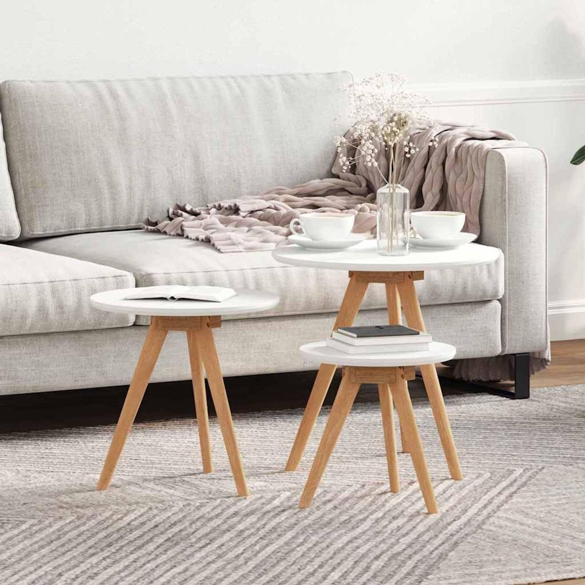 3 stuks bruin massief hout van walnoot met MDF ronde nesting bijzettafels voor binnen en buiten moderne woonkamertafels met afgeronde randen duurzaam
