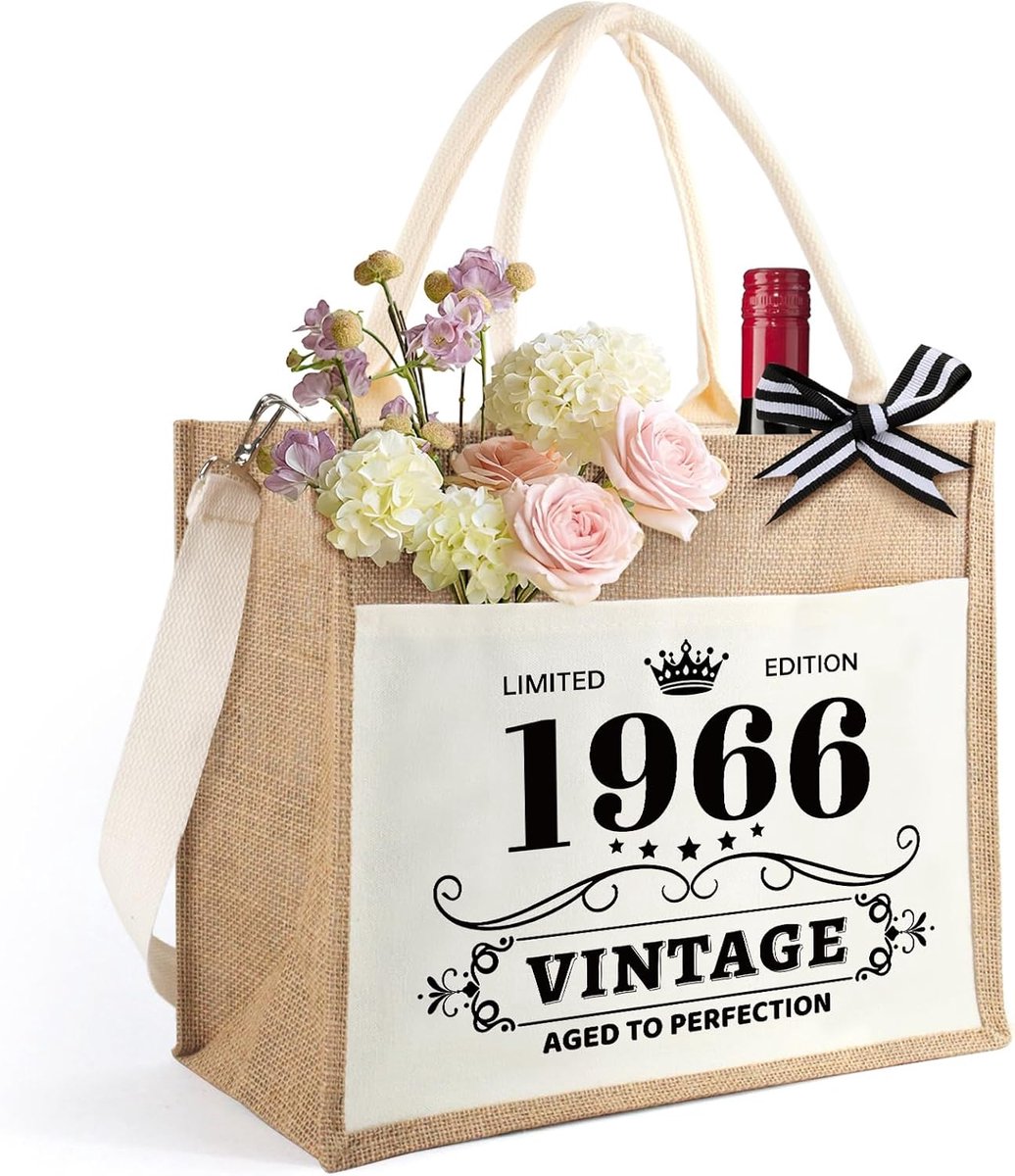 Jute Tote Bag Boodschappentas Draagtas Voor Verjaardag 18e 30e 40e 50e 60e 70e 80e Voor Vrouwen Mama Oma Zus