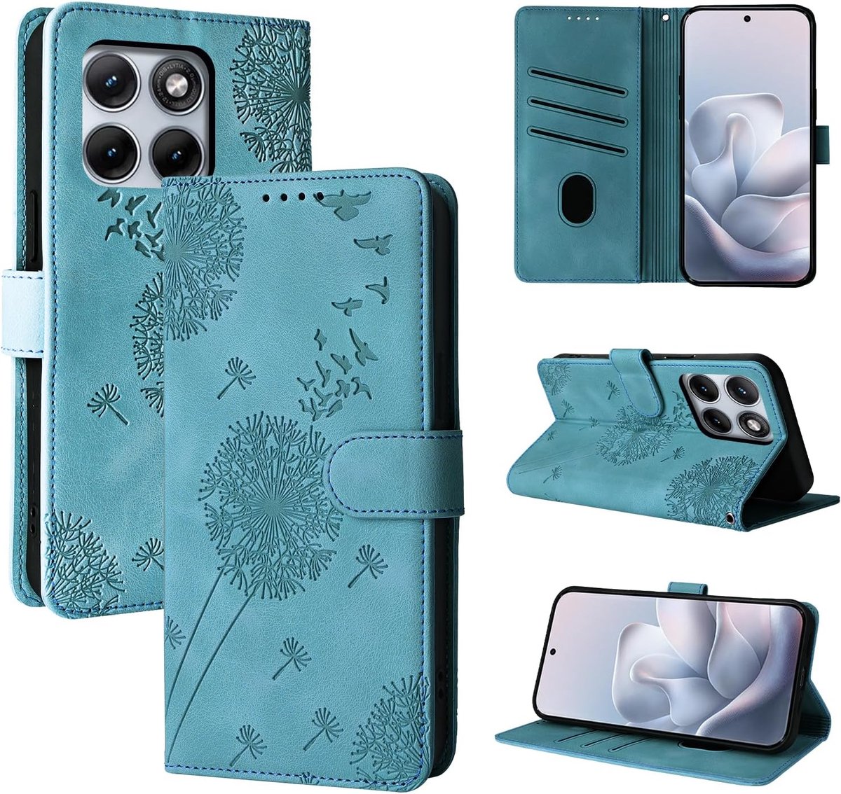 Telefoonhoesje voor Motorola Edge 70 Fusion 5G, paardenbloem, PU-leren hoes, flip portefeuille, magnetische telefoonhoes, blauw